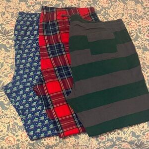 SET OF 3-Men's Pajama Pants Red Plaid, Blue Woodie Tree Pattern, Green/Gray